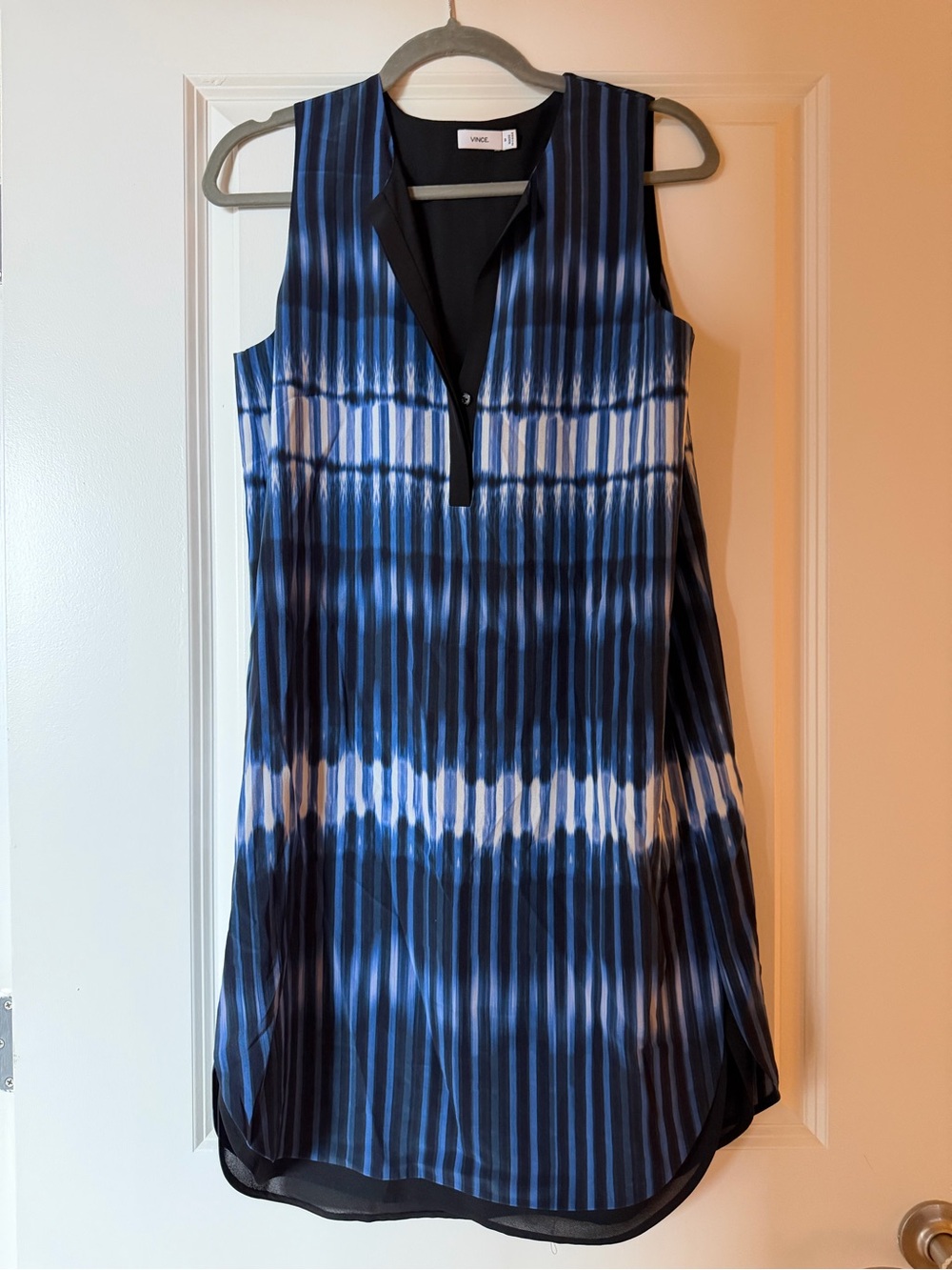 Vince Blue and White Sleeveless Tie-Dye Shift Dress